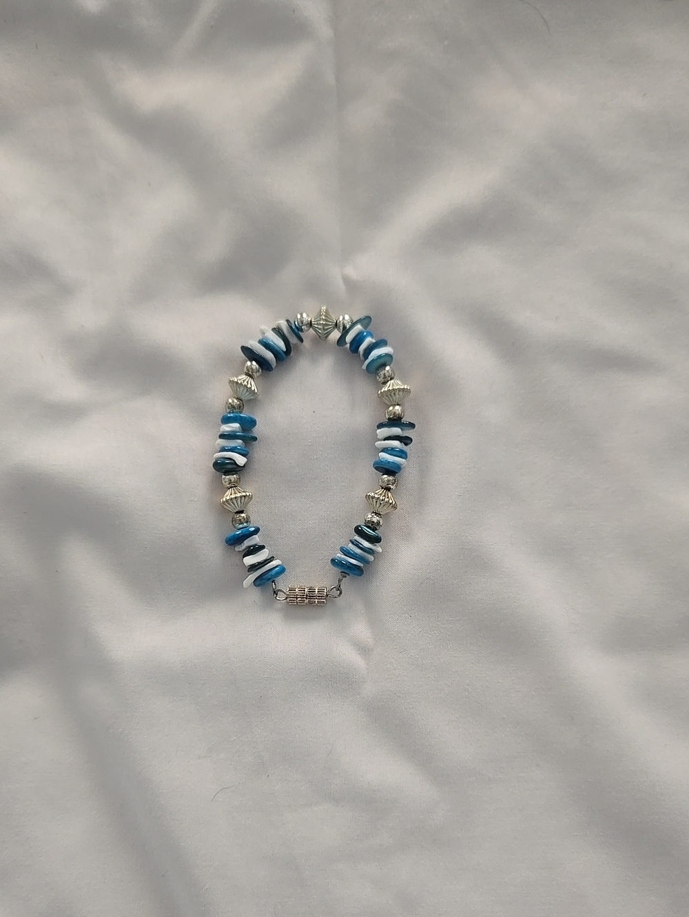 Blue and White Beaded Stretch Bracelet - Women Jewelry